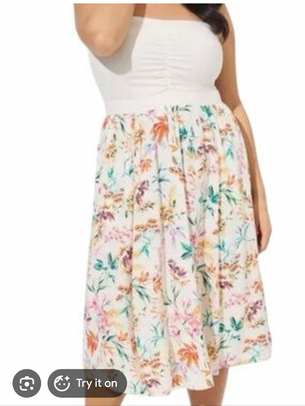 torrid White Floral Midi Skirt with Pink, Orange, Teal Accents